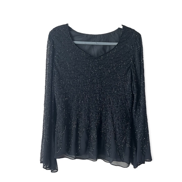 Beaded Black Vintage Beaded Blouse Size 8 - Picture 1 of 10